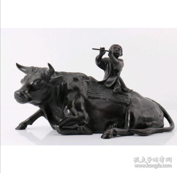 日本金工大师般若纯一郎代表性作品--牧牛，大型雕塑，长50厘米，重9.5公斤