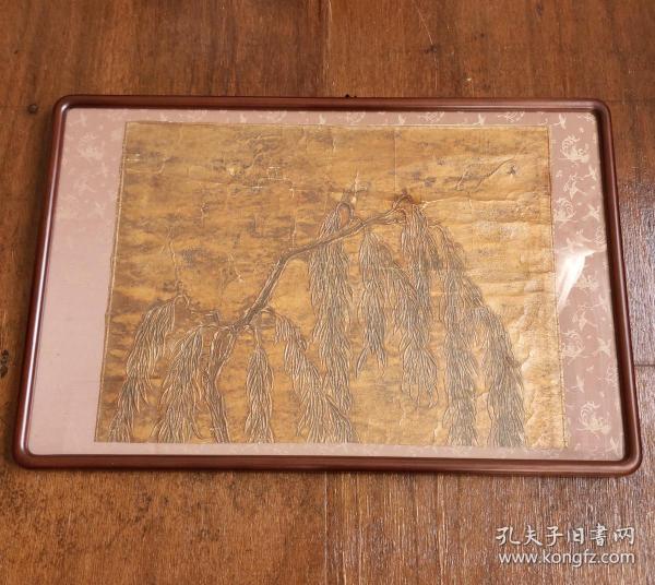 清代日本皮革凸版艺术：垂柳。茶屋装饰画，有一定年代，但具体年代不详，请自定