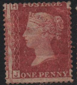 英国古典邮票，207版JH红便士，维多利亚女王，齿孔移位多墨变体