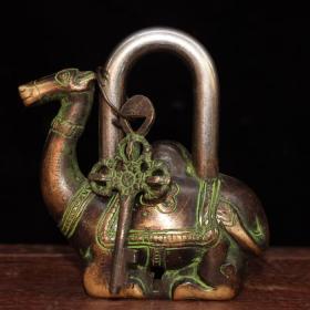 古玩收藏仿古铜锁、 铸铜仿旧骆驼铜锁带钥匙 挂锁 门锁影视道具