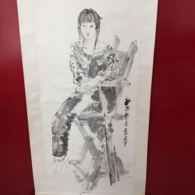 张志中-人物肖像画【坐在椅子上的女人-速写】（卷轴尺寸：长220cm  宽81cm  托心：长136.5cm  宽63.5cm)  轻微折痕【42】