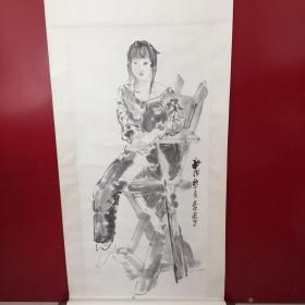 张志中-人物肖像画【坐在椅子上的女人-速写】（卷轴尺寸：长220cm  宽81cm  托心：长136.5cm  宽63.5cm)  轻微折痕【42】