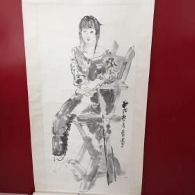 张志中-人物肖像画【坐在椅子上的女人-速写】（卷轴尺寸：长220cm  宽81cm  托心：长136.5cm  宽63.5cm)  轻微折痕【42】