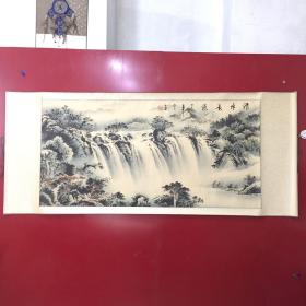 刘一民山水画-清水长流（卷轴尺寸：长165cm  宽70.5cm  托心：长125.5cm  宽61.5cm) 背面轻微发黄【18】