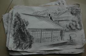一组佚名画家的素描写生手稿一沓