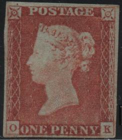 英国古典红便士邮票，1841年OK位置，新，维多利亚女王，名人