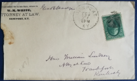 美国实寄封，1870年代肯塔基州参议院林赛邮寄，花式邮戳25
