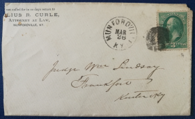 美国实寄封，1870年代肯塔基州参议院林赛邮寄，花式邮戳32