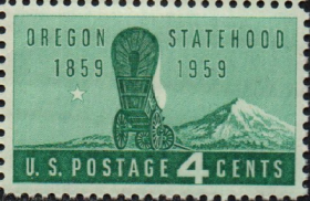 美国邮票，1959年俄勒冈州成立一百周年，敞篷车马，1全