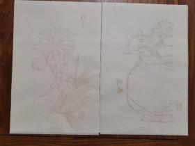 80年代木版水印老信笺：戴伯和画笺2种2张，精致非常（净皮宣纸）