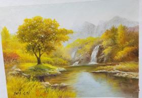朝鲜油画—级画家韩银姬画 山水画