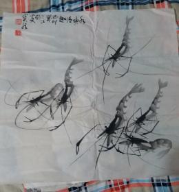 花鸟画家马宝龙中国画作品：水塘清趣·虾