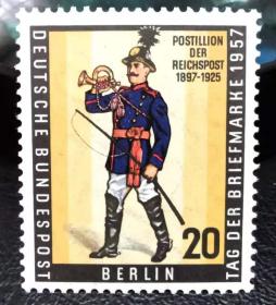 西柏林1957年邮票 邮票日，19世纪邮差 1全新 原胶全品