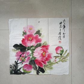 575    中国美协会员   南京著名画家  陈培光   牡丹图斗方