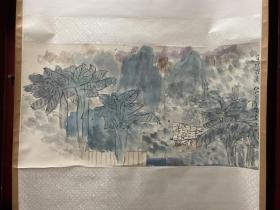 包邮：保真！北京名家 刘占江 国画作品一幅《蕉林求道》