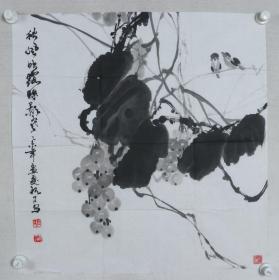 书画家 包砚丁 2015年作 国画作品《墨葡萄》一幅（纸本软片，画心约4.2平尺，钤印：包氏、砚丁、钟情河山）HXTX225199