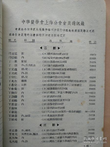 中华医学会上海分会会员录通讯录1953年中华医学会上海分会年刊内有吴孟超裘法祖颜福庆戴自英上海名医很多老上海医生全名录