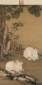 清 冷枚 梧桐双兔图 66x132.4cm 绢本 1:1高清国画复制品