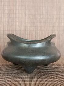 古董   古玩收藏   铜器  铜香炉   尺寸长宽高:12/12/7.5厘米，重量:1.34斤