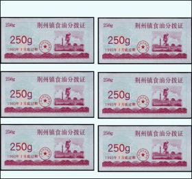 湖北荆州镇1993年《食油票---250克》共六枚合计价：全新品相（17-18）