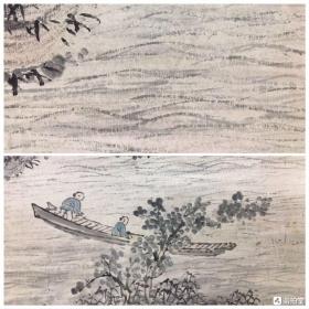 文人画家田能村竹田 艺术成熟期 手绘江南山水图 纸本立轴一件 是品为田能村竹田所画江南山水图，右上角有题：“荡然萍迹真如寄何料因缘在这里每日有风唯是西今宵见得本天意江雨茫卷江云癸巳年中元前五日居东轩于写”。从末尾可以判断此幅画为1833年竹田去世前两年的中元前所画。此时，竹田已经艺术成熟期，画风稳健，再加上两年后去世，故显此画尤为珍贵，值得珍藏。尺寸：全体46*198cm。锦缎装裱。