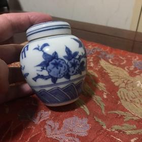 H-0507日本茶道具  老茶器 茶入 茶心壶 锡罐口茶叶罐 手绘青花三多茶叶罐