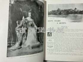 1897年/《女王六十年》/ 版皮面精装/大开插图本/Sixty Years a Queen Story of Victoria‘s Reign/ 33.5x25cm/内含南京条约签订，北京，南京等珍贵历史照片