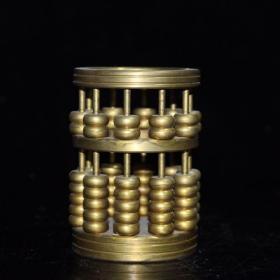 古玩收藏黄铜圆柱形笔筒算盘 尺寸：6×6×8.5 重120克