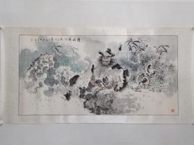 保真书画，马玉岩四尺整纸国画《钟馗醉酒图》一幅68×135.5cm，纸本镜心。马玉岩，现为中国美术家协会会员、中国书画研究院副院长、黑龙江美协理事、黑龙江美协年画艺委会副主任、牡丹江市美协名誉主席、（原主席）。国家一级美术师。