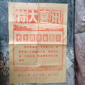 湖北日报 长江日报 湖北农民报  特大喜讯 毛主席最新指示1969年4月14日