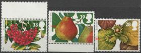 英国邮票 1993年 水果 梨 浆果马栗 3枚新eur06 DD