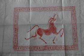 汉砖 宣纸 朱砂 拓片 【瑞兽】汉砖，出土于河南许昌。原砖原拓。.全手工拓 图案清晰.留有题跋空间