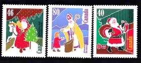 加拿大1991年 圣诞节绘画 圣诞老人 礼品 儿童3全新