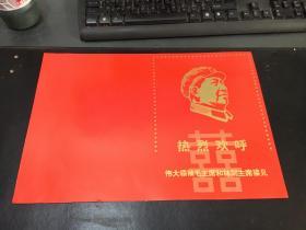 热烈欢迎伟大领袖毛主席和林副主席接见(反面有林彪语录) （保真）1整张 37cmX25cm 折叠为16开类似于书本外封