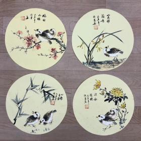 许墨老师圆形花鸟画【梅兰竹菊】四幅一套只需168元包邮单幅尺寸33*33厘米作品编号：yx053