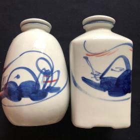 景德镇手绘青花瓷瓶 黑土地 中国东北 一对合售