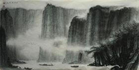 关山月、黎雄才弟子。陈金章 山水画   138X68厘米