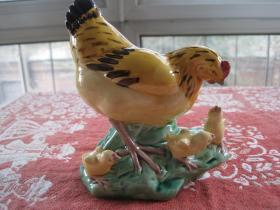 日本回流石湾窑，金黄釉出囗瓷塑鸡摆件《大吉大利》品像全新