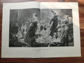 【现货 包邮】1897年巨幅木刻版画《冥河之岸的魂灵们》（Seelen am Acheron）56.4*41厘米   货号(602698）