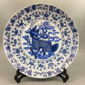 精品 清乾隆青花麒麟图瓷盘 古董瓷器家居书房镇宅风水摆件工艺品