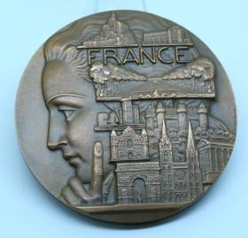 法国 大铜章 老版法国丽人 直径8厘米 285克 边上没有年度钢印