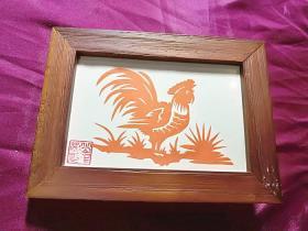 十二生肖属相动物鸡年剪纸画木镜框摆件手工艺品中国特色纪念品收藏保真品