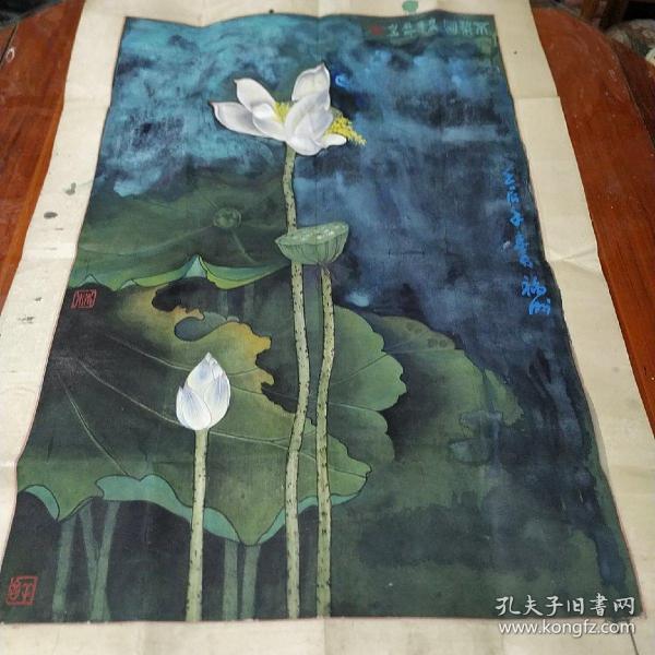 福州向华；庚辰年《荷花》国画，实际长78厘米宽52厘米，已经装裱，如图，保真，包快递