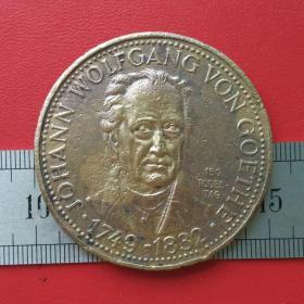 A417旧铜德国约翰沃尔夫冈冯歌德1749-1832奖章1982铜牌章珍藏