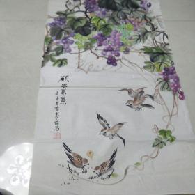 看老画家的精品，水墨滋润葡萄几年高价收到的，收藏品，老国画68+42厘米保证纯手绘 绝对无印