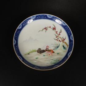 大清雍正年制款 粉彩描金花卉鸳鸯碟