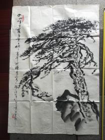 岳仁智画，周光云题国画《松树图》，100cm*68cm