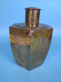 567精品创汇期（60--80年代）黄铜锤揲錾刻八仙人物茶叶罐