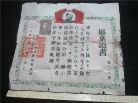 1952年毛像18旗东北行政委员会商业局毕业证书.。