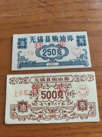 1987年江苏省无锡县购油票券上半年度两全【样票】无锡粮油票